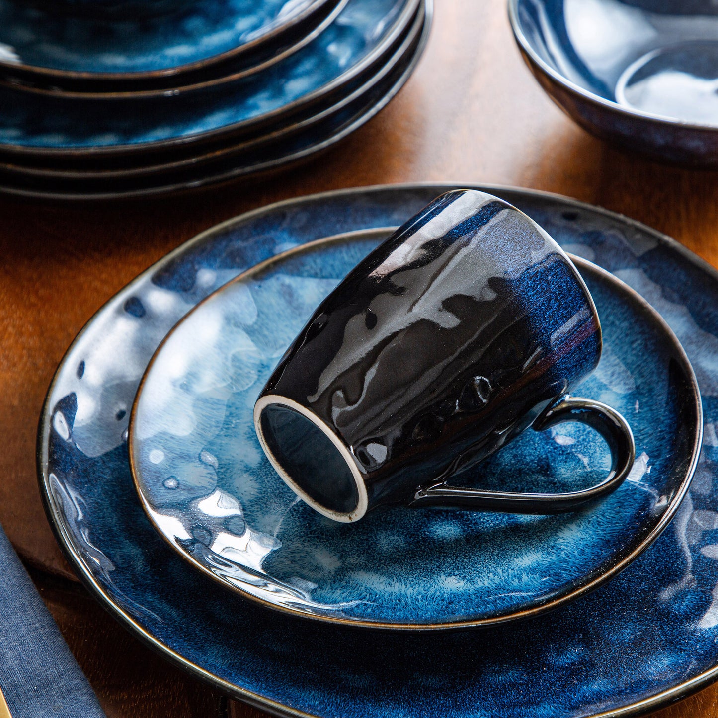 16pcs Blue Dinner Set – Kiln-Changed Glaze Tableware