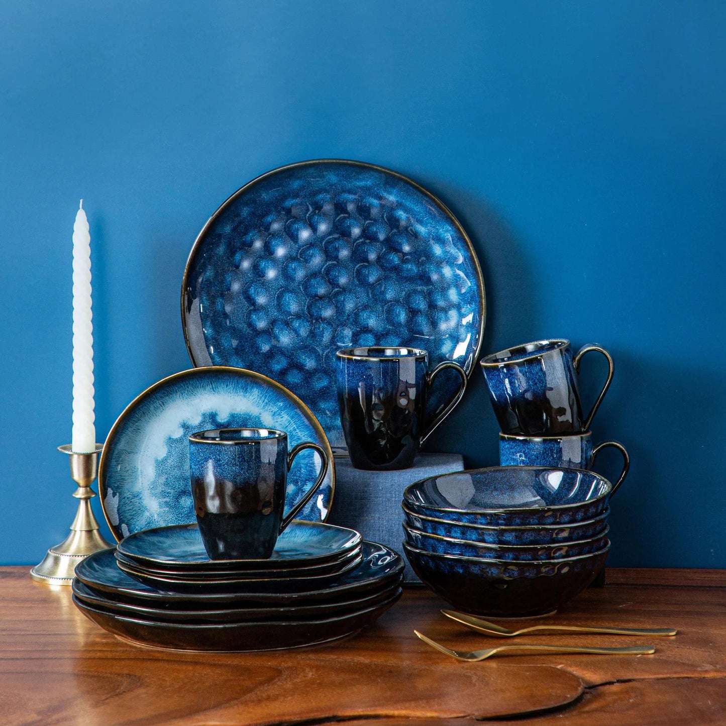 16pcs Blue Dinner Set – Kiln-Changed Glaze Tableware