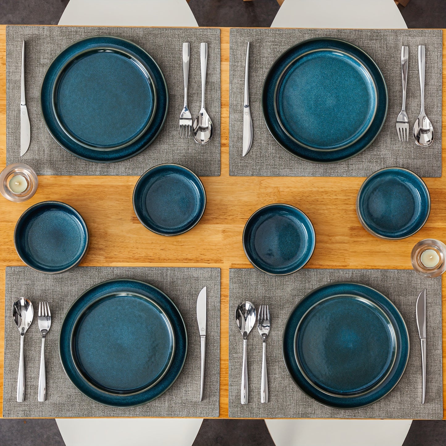 12pcs Luxury Stoneware Frosted Kiln-Formed Blue Dinnerware Set