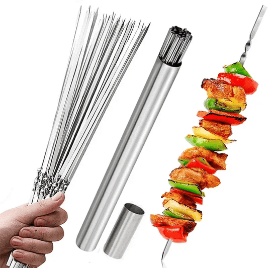 30/50pcs Durable Stainless Steel BBQ Skewers with Storage Tube