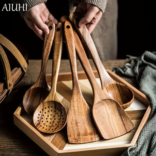 5pcs Non-Stick Pan Safe Wooden Kitchen Utensils Set