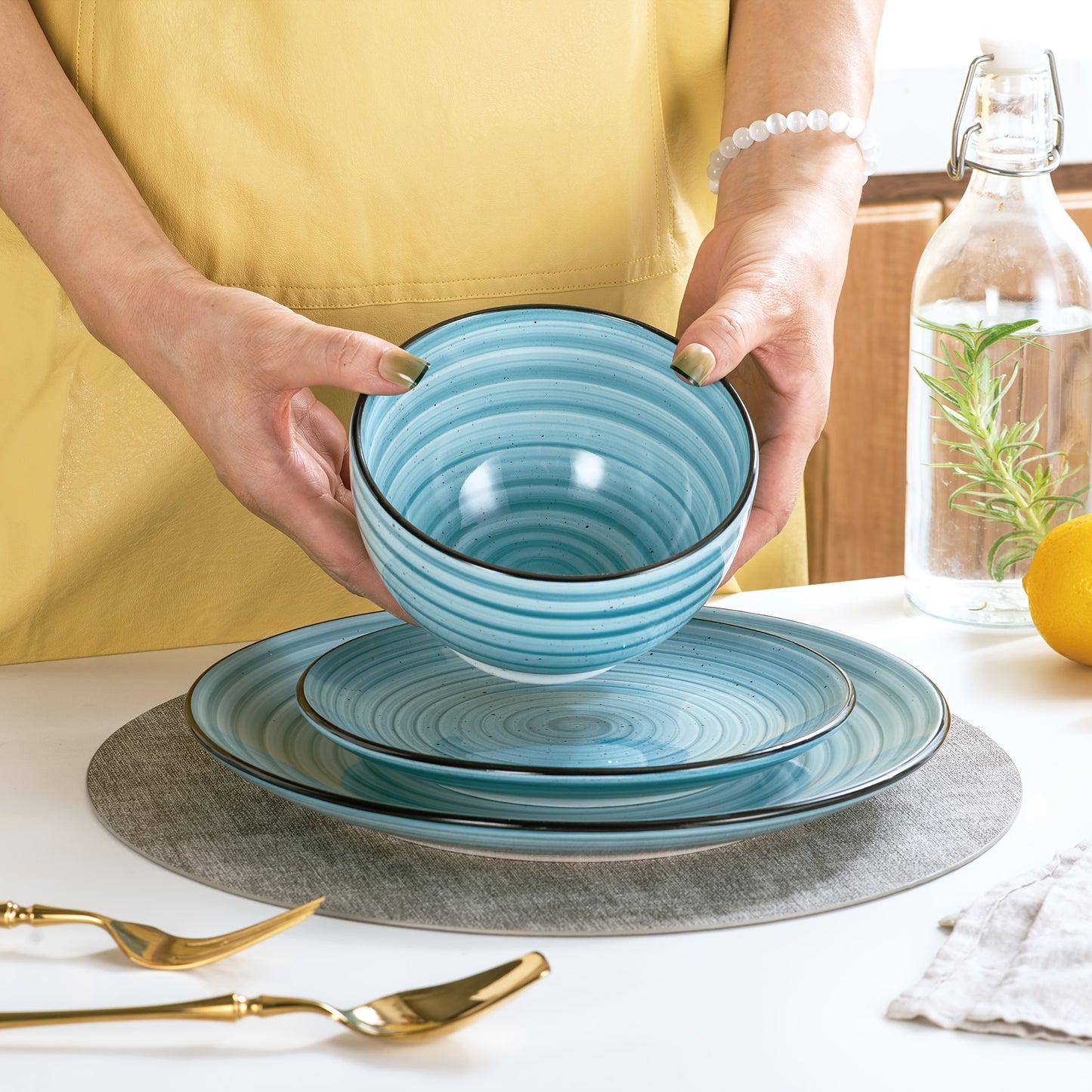 12/24pcs Blue Dinner Set – Premium Hand painted Ceramic Dinnerware Collection