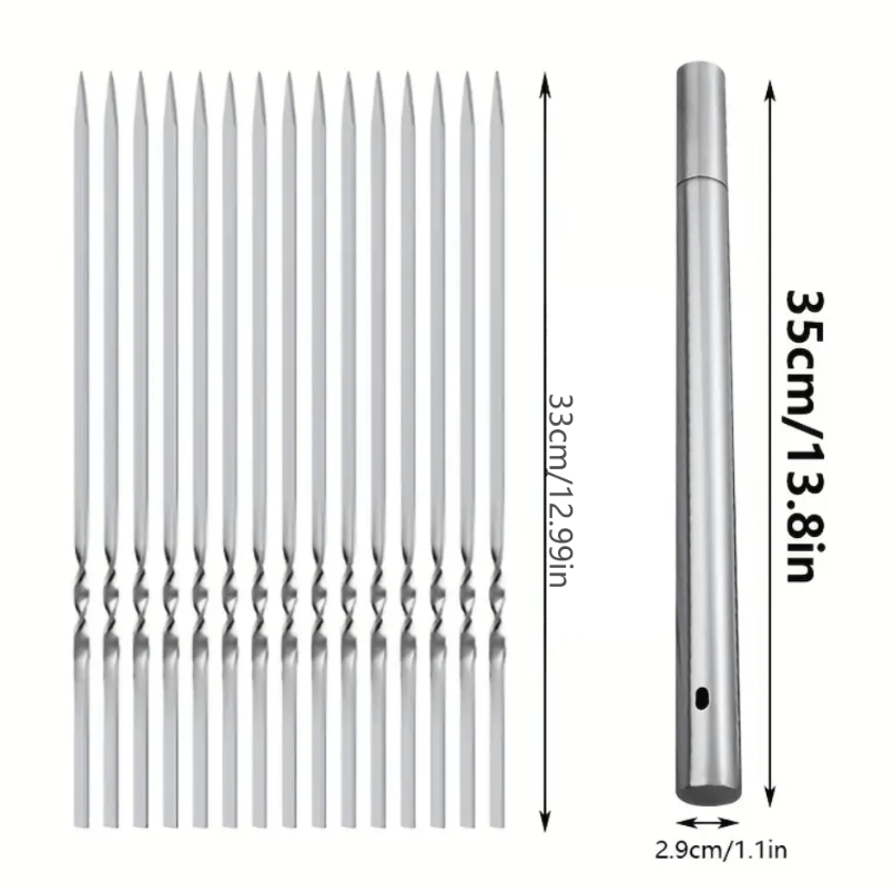 30/50pcs Durable Stainless Steel BBQ Skewers with Storage Tube